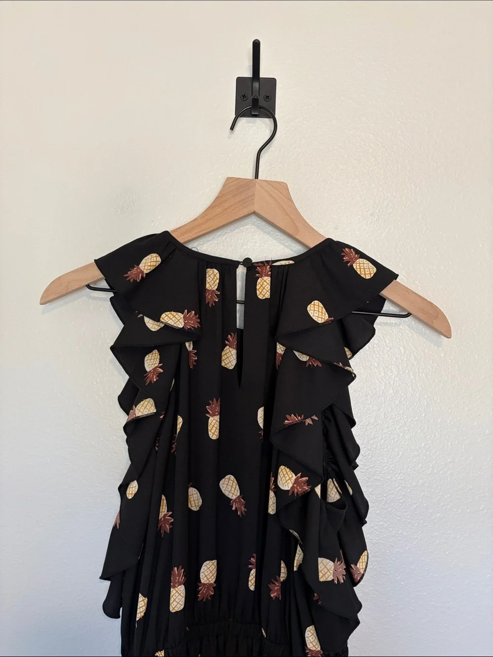 Kate Spade Pineapple Print Sleeveless Ruffle A-Line Mini Dress Black Medium